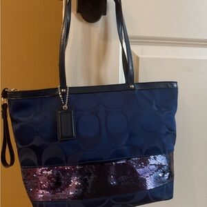 Coach Blue and Purple Sequin Tote Bag